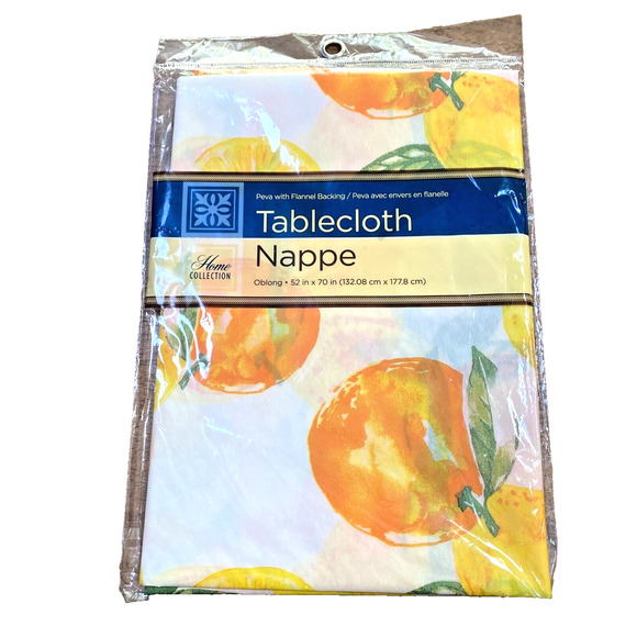 NEW Home Collection Flannel Back Tablecloth 52” X 70” Oblong Orange Yellow Fruit - Picture 1 of 6